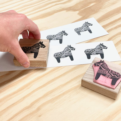 Dala Horse Stamp - Handcarved Rubber Stamp - Wood Mounted 2x2"