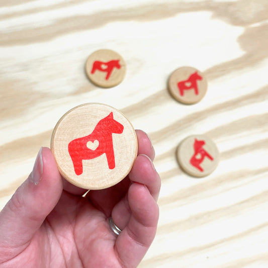 Dala Horse Magnets - hand stamped wood (set of 4)