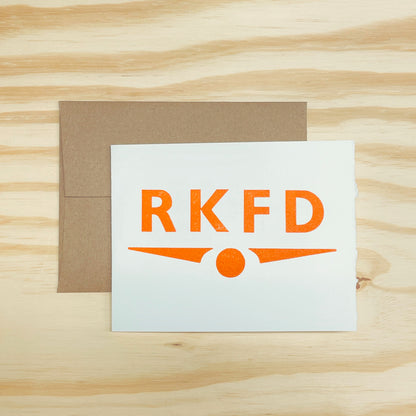 RKFD Rockford Orange single card - wood type letterpress printed