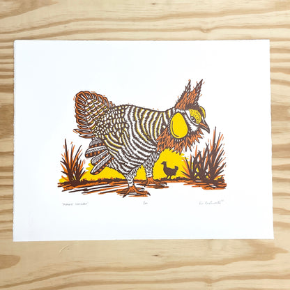 Prairie Chicken - woodblock print (14x18")