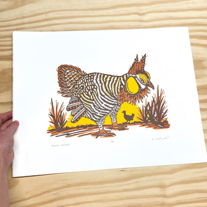 Prairie Chicken - woodblock print (14x18")