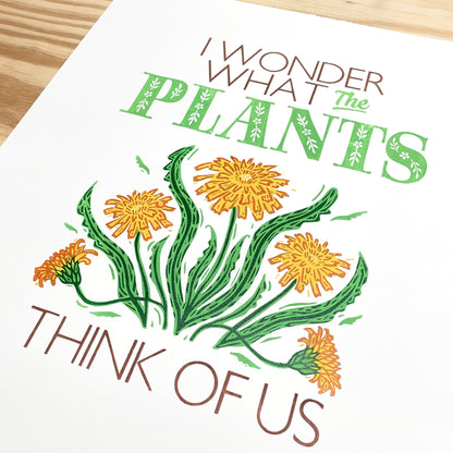 I Wonder What the Plants Think of Us FRAMED - woodblock and letterpress print (16x20")