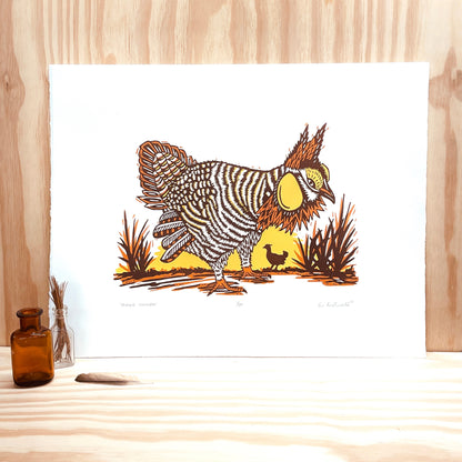 Prairie Chicken - woodblock print (14x18")