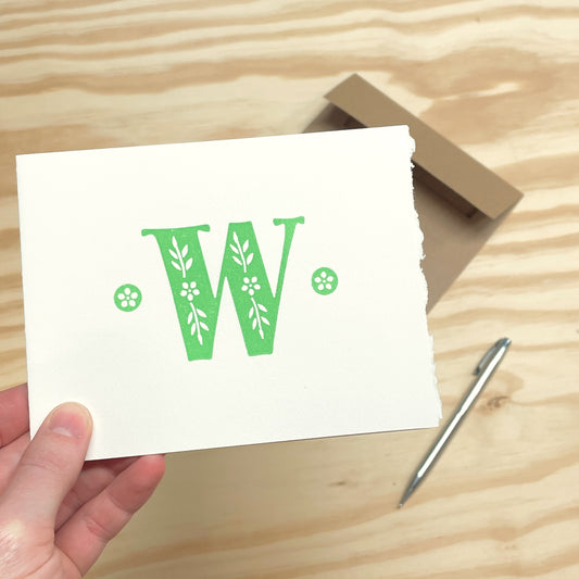 Monogram Leafy Letters SINGLE card - Choose Your Letter - wood type letterpress printed