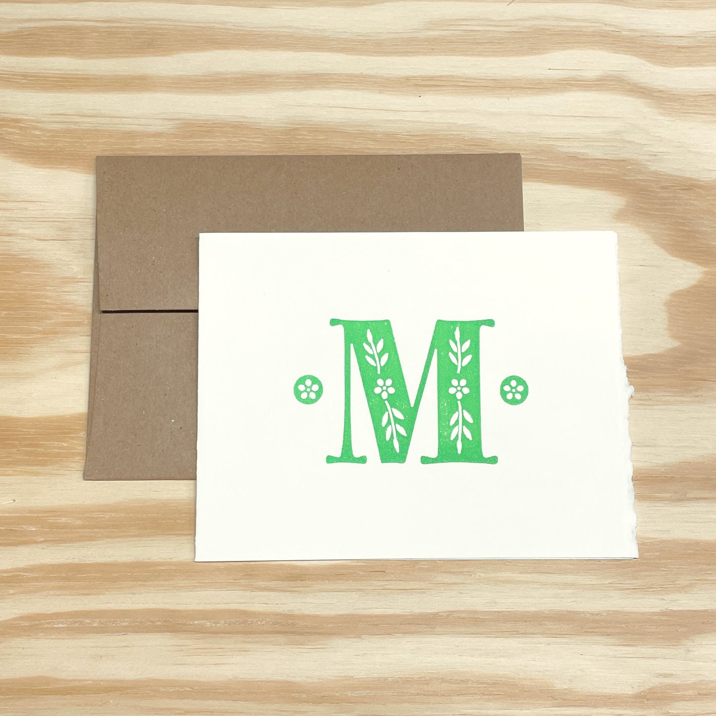 Monogram Leafy Letters SINGLE card - Choose Your Letter - wood type letterpress printed