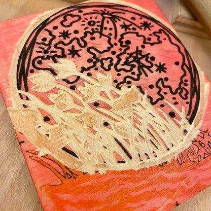 Prairie Moon - woodblock print (5x7")