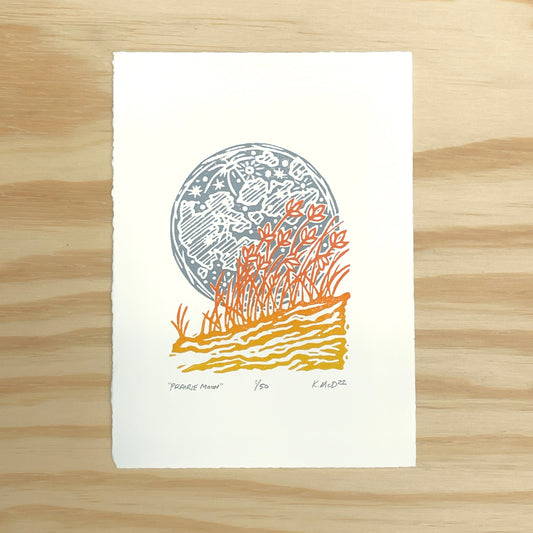 Prairie Moon - woodblock print (5x7")