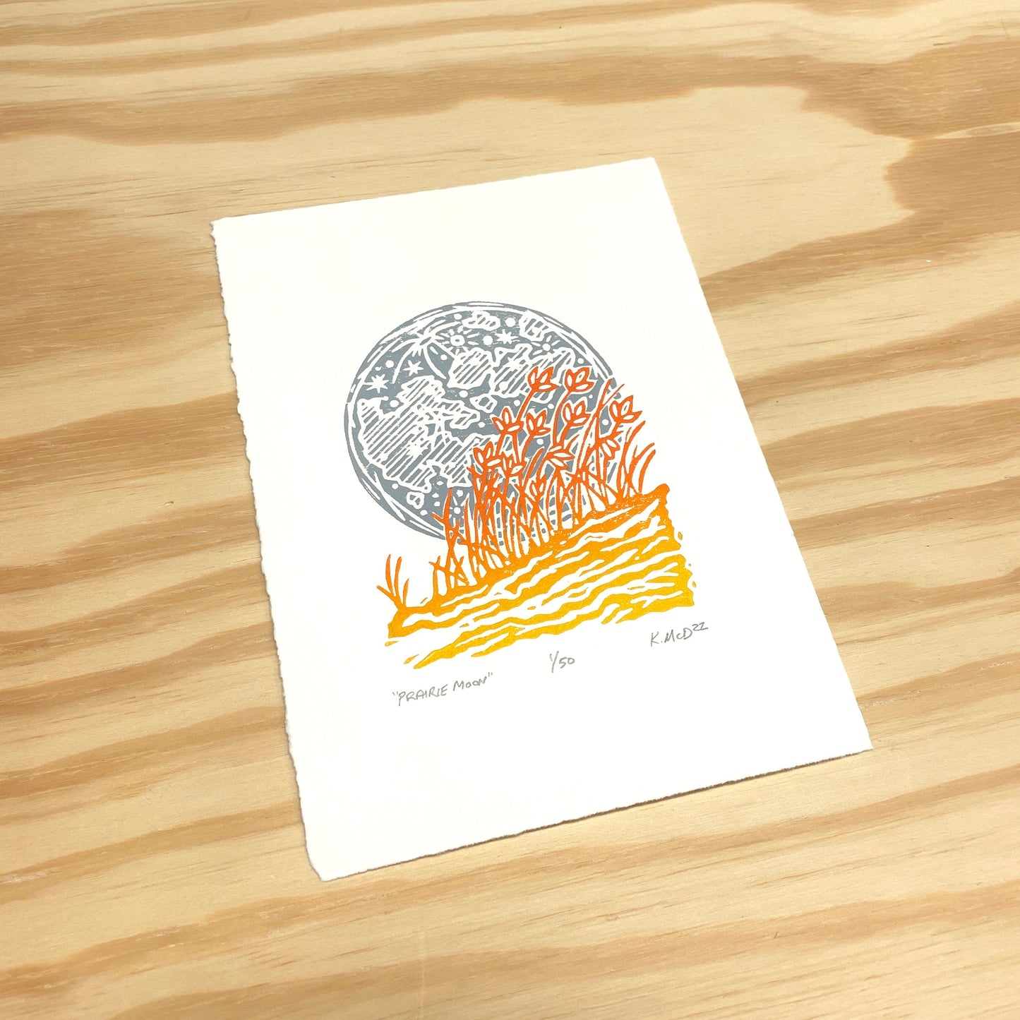 Prairie Moon - woodblock print (5x7")