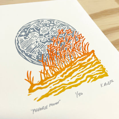 Prairie Moon - woodblock print (5x7")