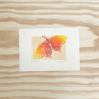 Flutterby Butterfly GHOST PRINT - woodblock print (5x7")