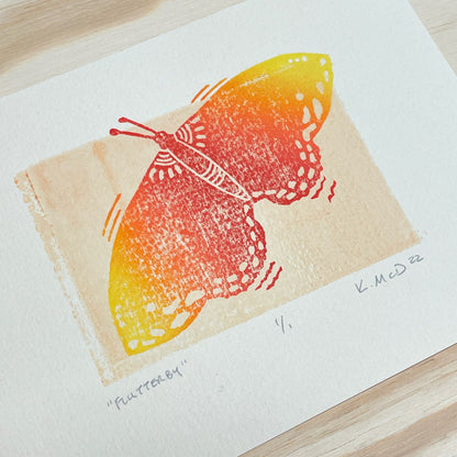 Flutterby Butterfly GHOST PRINT - woodblock print (5x7")