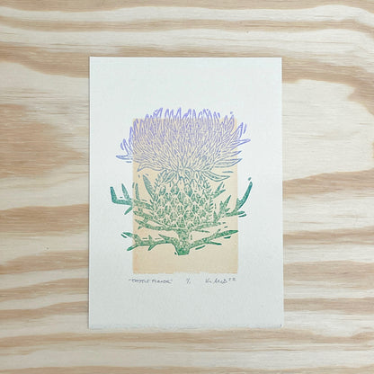 Thistle Flower GHOST PRINT - woodblock print (5x7")