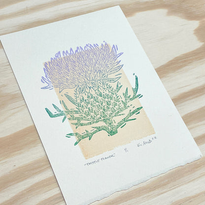 Thistle Flower GHOST PRINT - woodblock print (5x7")