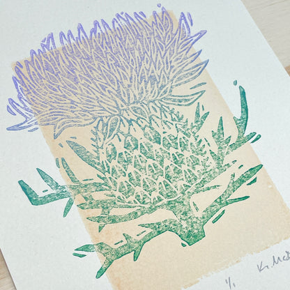 Thistle Flower GHOST PRINT - woodblock print (5x7")