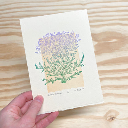 Thistle Flower GHOST PRINT - woodblock print (5x7")