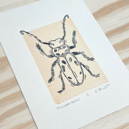 Milkweed Beetle GHOST PRINT - woodblock print (5x7")