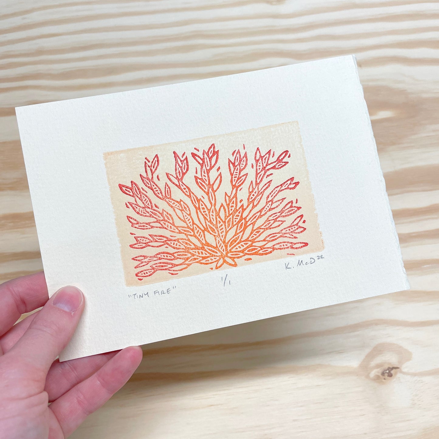 Tiny Fire GHOST PRINT - woodblock print (5x7")