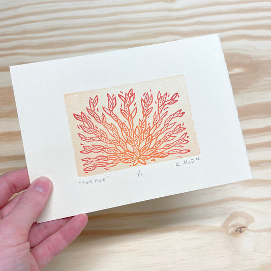 Tiny Fire GHOST PRINT - woodblock print (5x7")