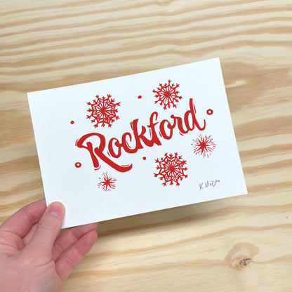 Starburst Red Rockford Snow MISPRINT - woodblock print (5x7")