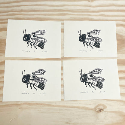 Queen Bee black and cream - woodblock print (5x7")