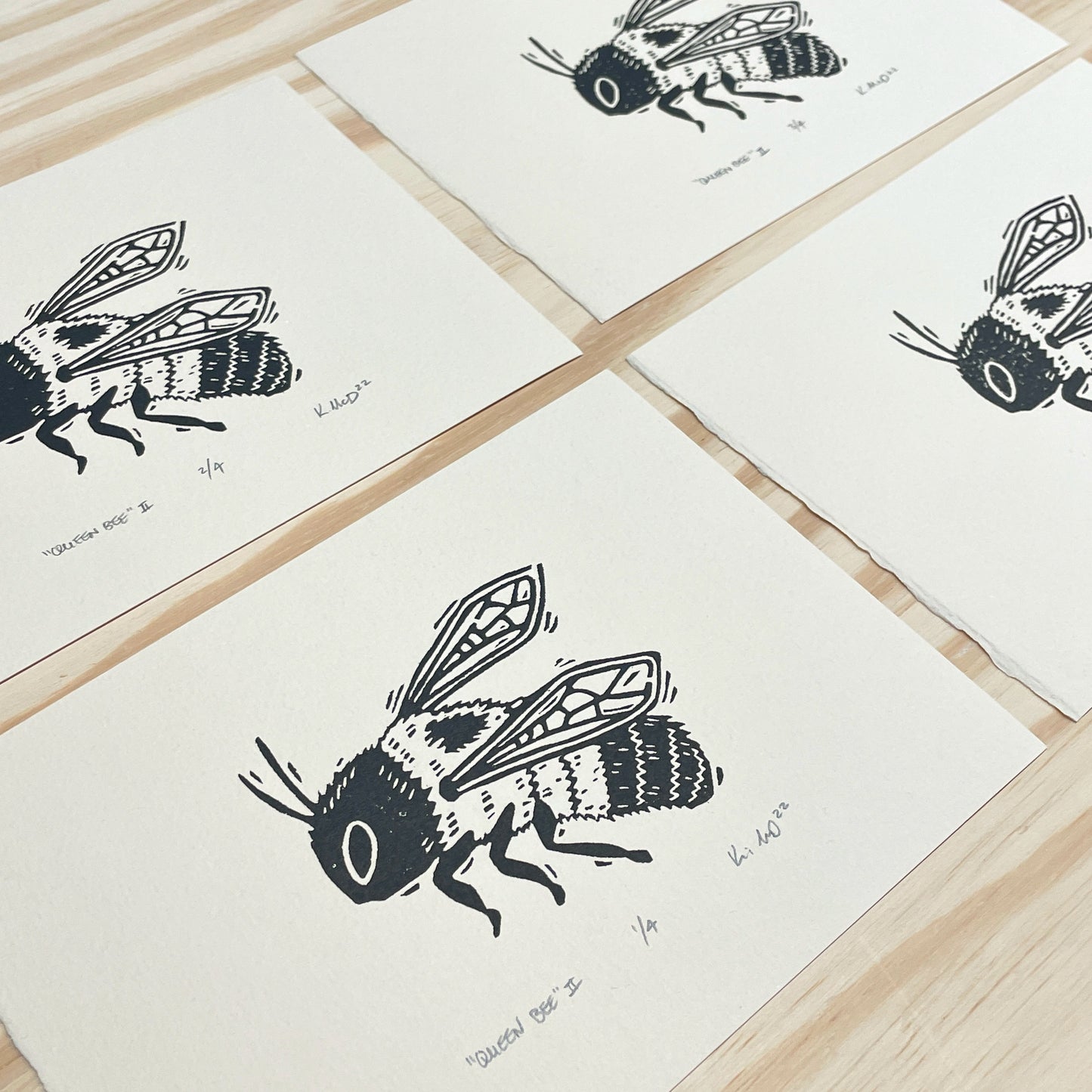 Queen Bee black and cream - woodblock print (5x7")