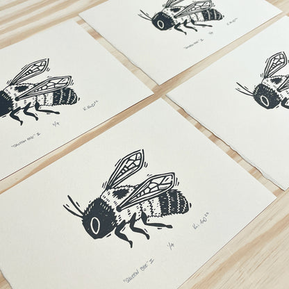 Queen Bee black and cream - woodblock print (5x7")