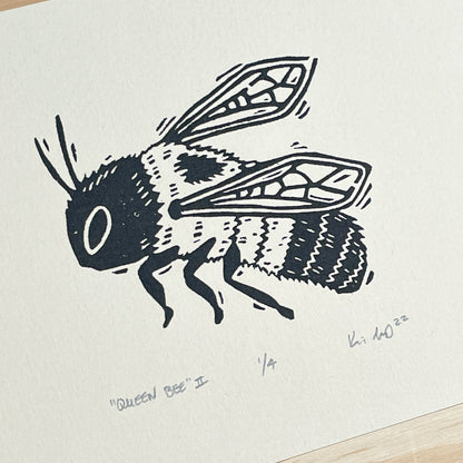 Queen Bee black and cream - woodblock print (5x7")