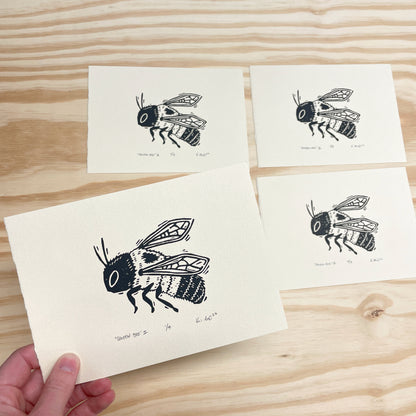 Queen Bee black and cream - woodblock print (5x7")