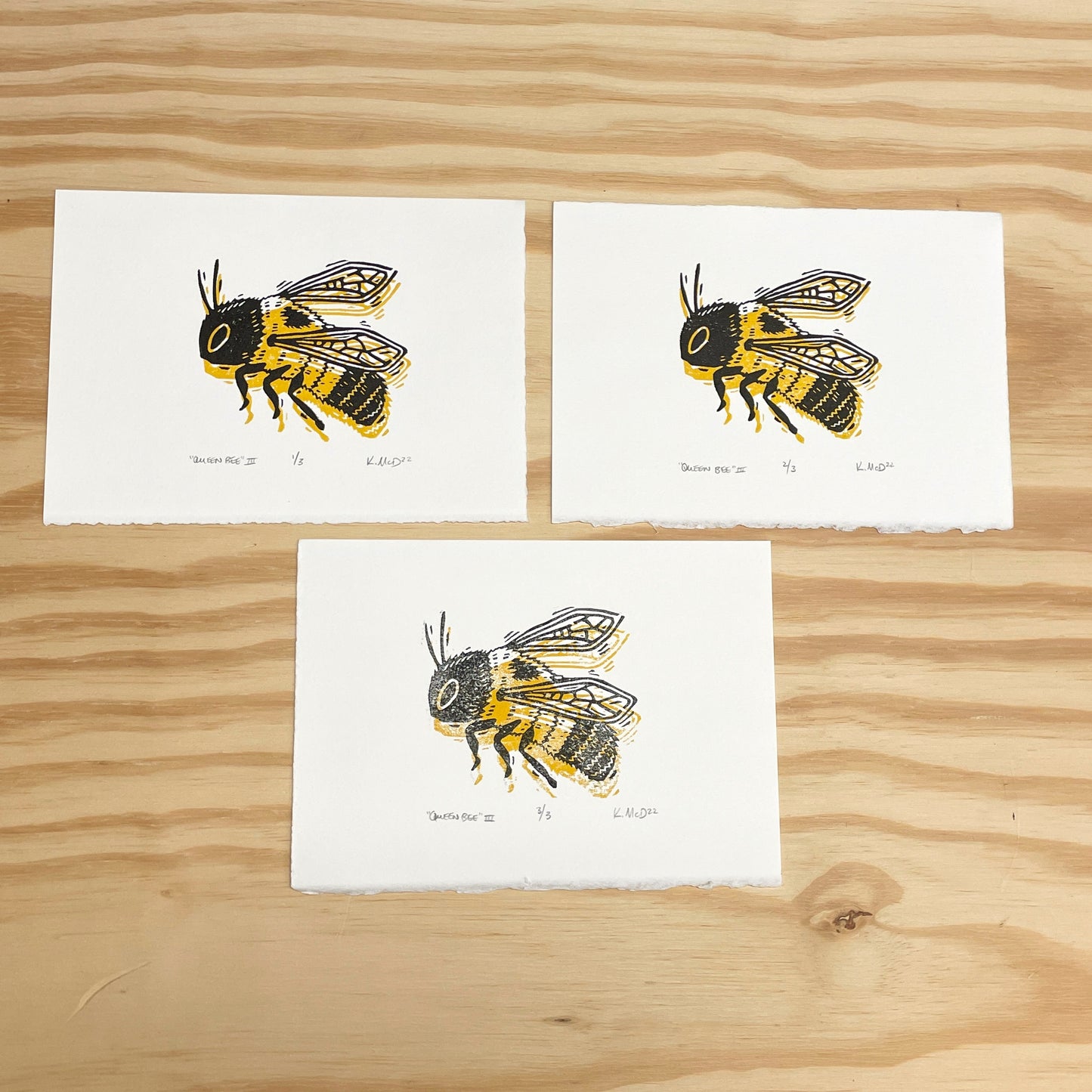 Queen Bee dizzy double - woodblock print (5x7")