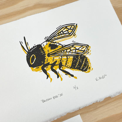 Queen Bee dizzy double - woodblock print (5x7")