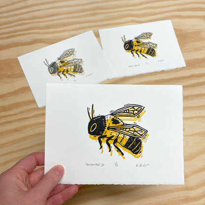 Queen Bee dizzy double - woodblock print (5x7")