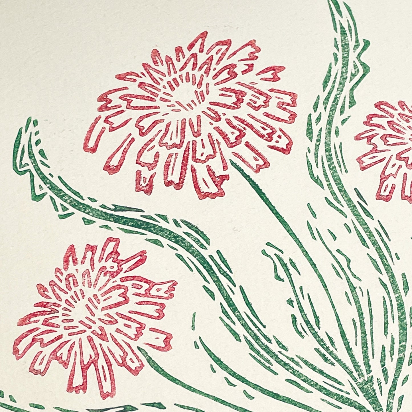 Pink Dandelion GHOST PRINT - woodblock print (9x12")