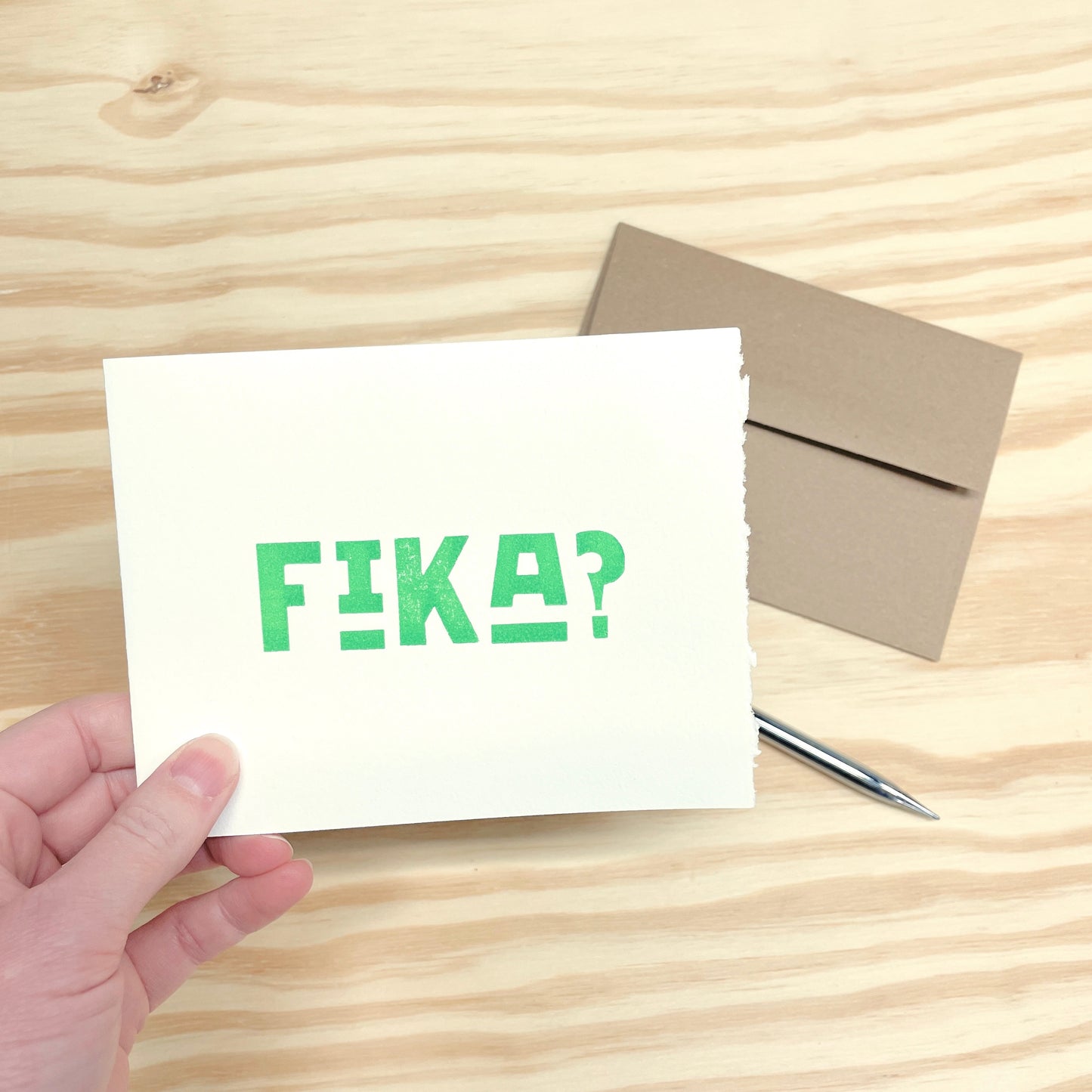 Fika? single card - wood type letterpress printed