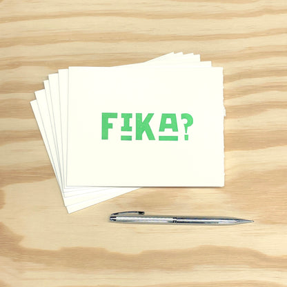 Fika? 6-pack cards - wood type letterpress printed