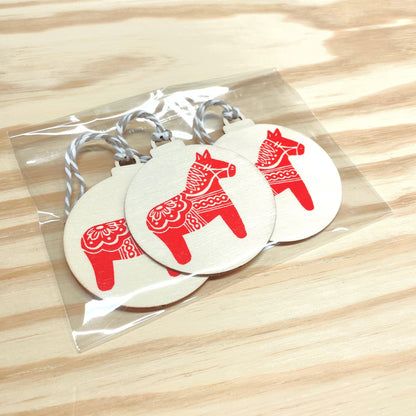 Dala Horse Gift Tags - Wood Ornaments - Red Set of 3