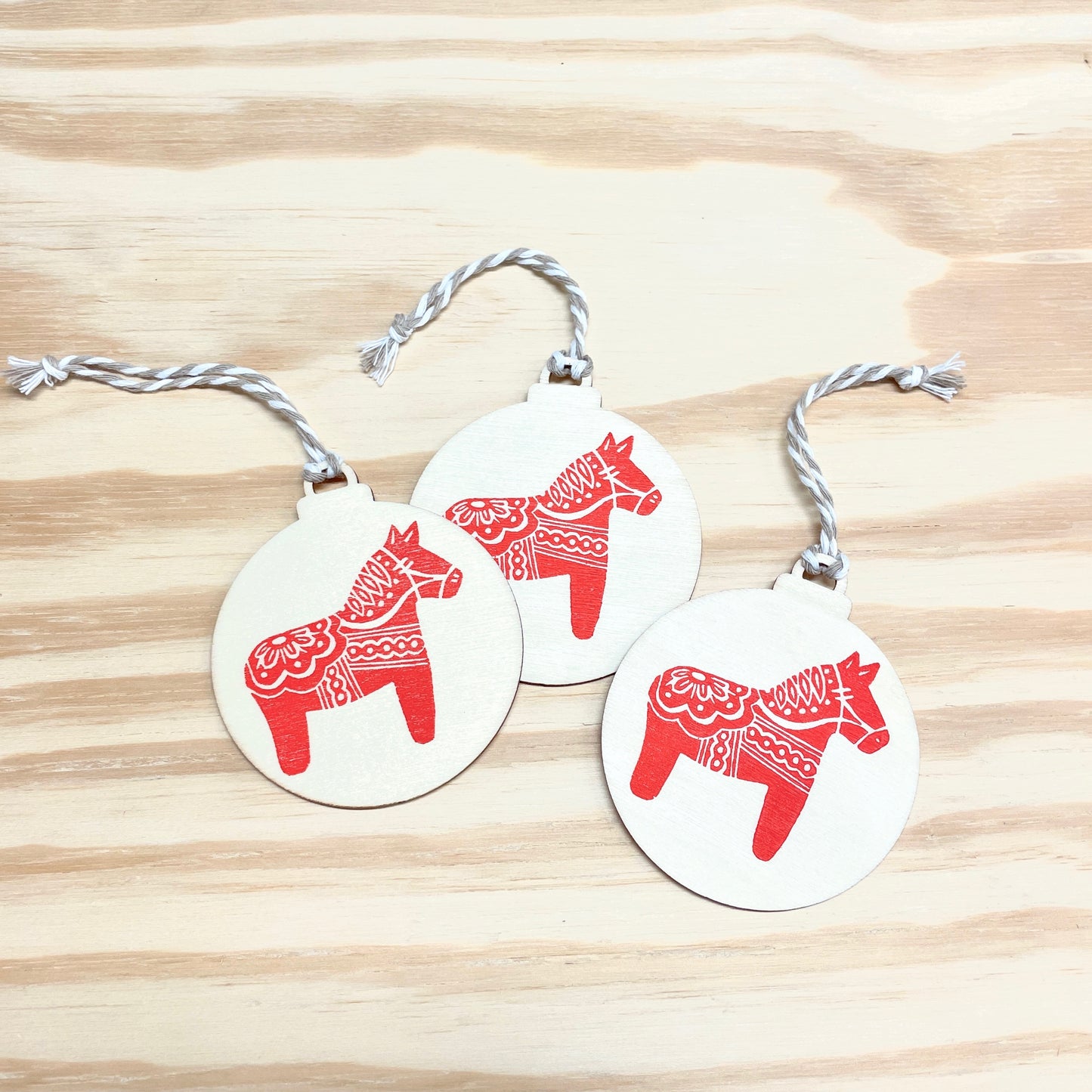 Dala Horse Gift Tags - Wood Ornaments - Red Set of 3