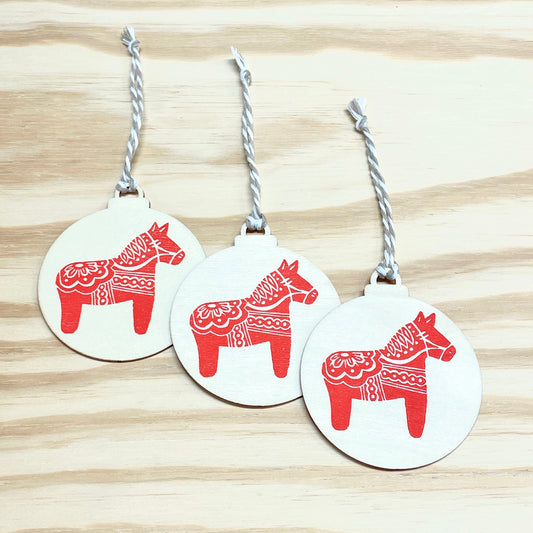 Dala Horse Gift Tags - Wood Ornaments - Red Set of 3