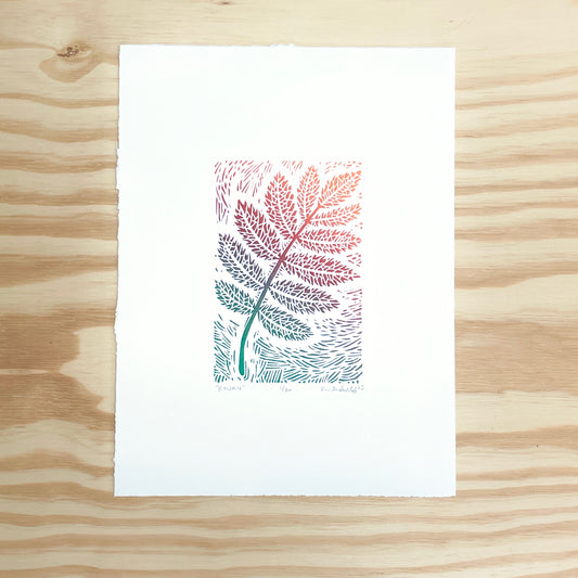 Rowan leaf - woodblock print (9x12”)