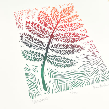 Rowan leaf - woodblock print (9x12”)