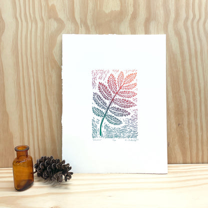 Rowan leaf - woodblock print (9x12”)