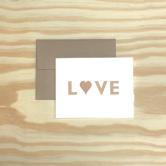 Love in copper - single card - wood type letterpress printed