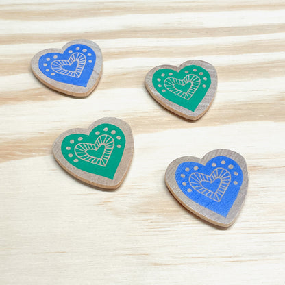 Heart Magnets - hand stamped wood (set of 4)