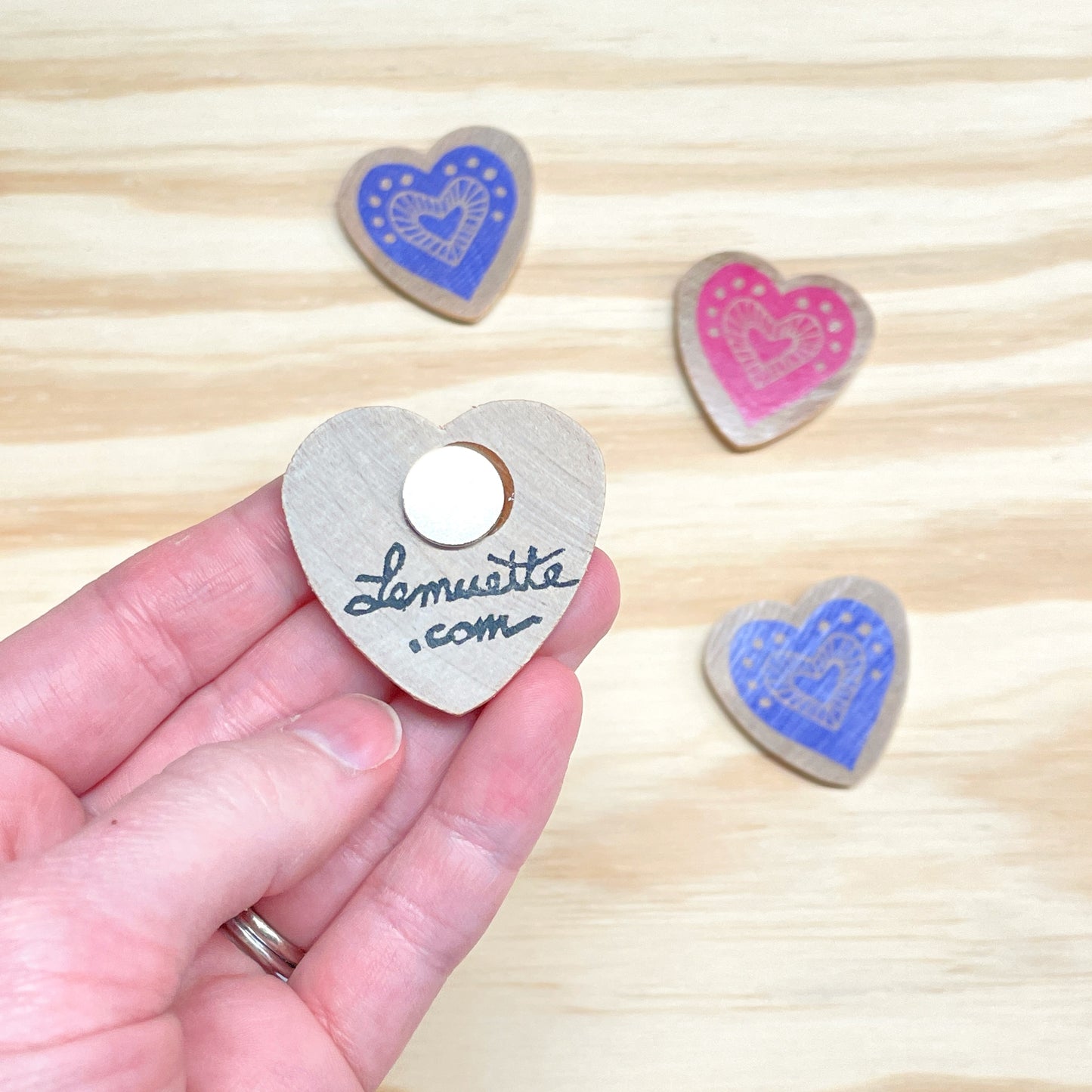 Heart Magnets - hand stamped wood (set of 4)
