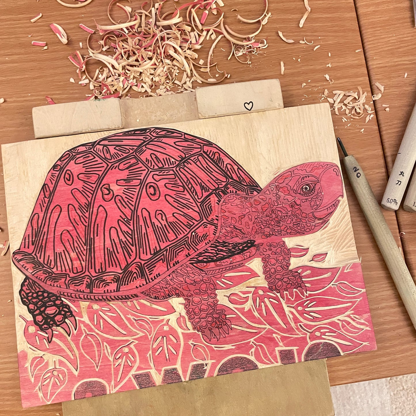 Slow & Steady Goes the Turtle - woodblock and letterpress print (14x18")