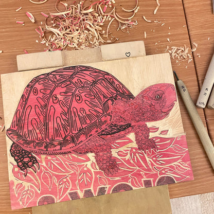 Slow & Steady Goes the Turtle FRAMED - woodblock and letterpress print (16x20")