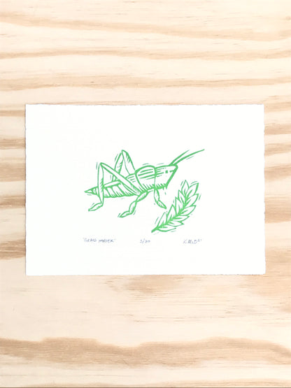 Grass Hopper - woodblock print (5x7")