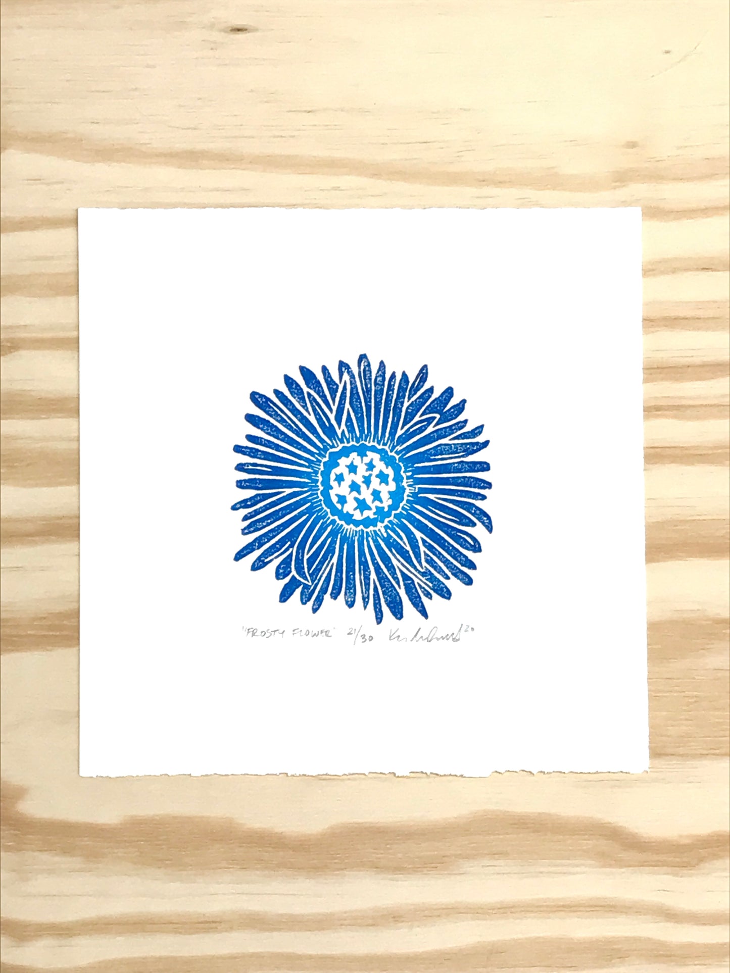 Frosty Flower - woodblock print (8x8")