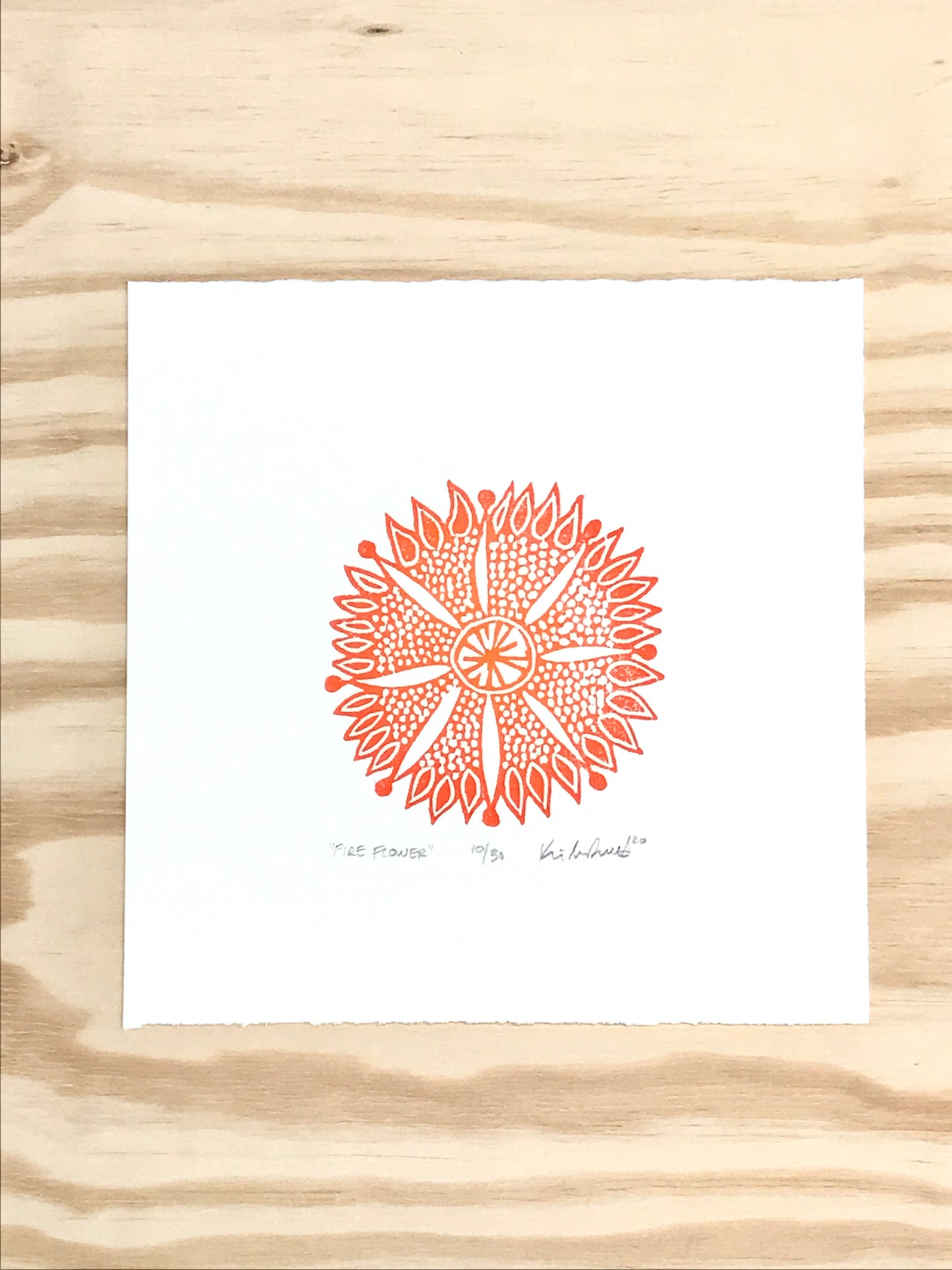 Fire Flower - woodblock print (8x8")