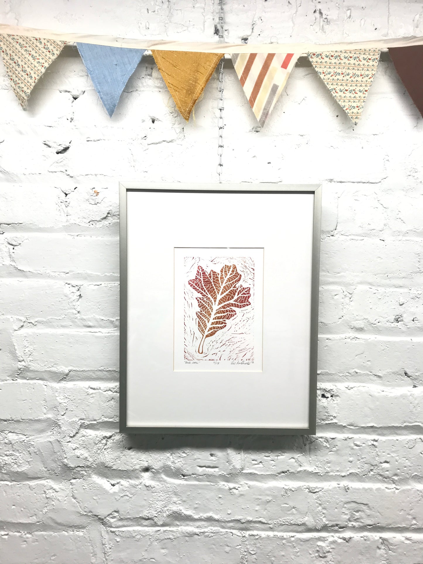 Bur Oak leaf FRAMED - woodblock print (11x14”)