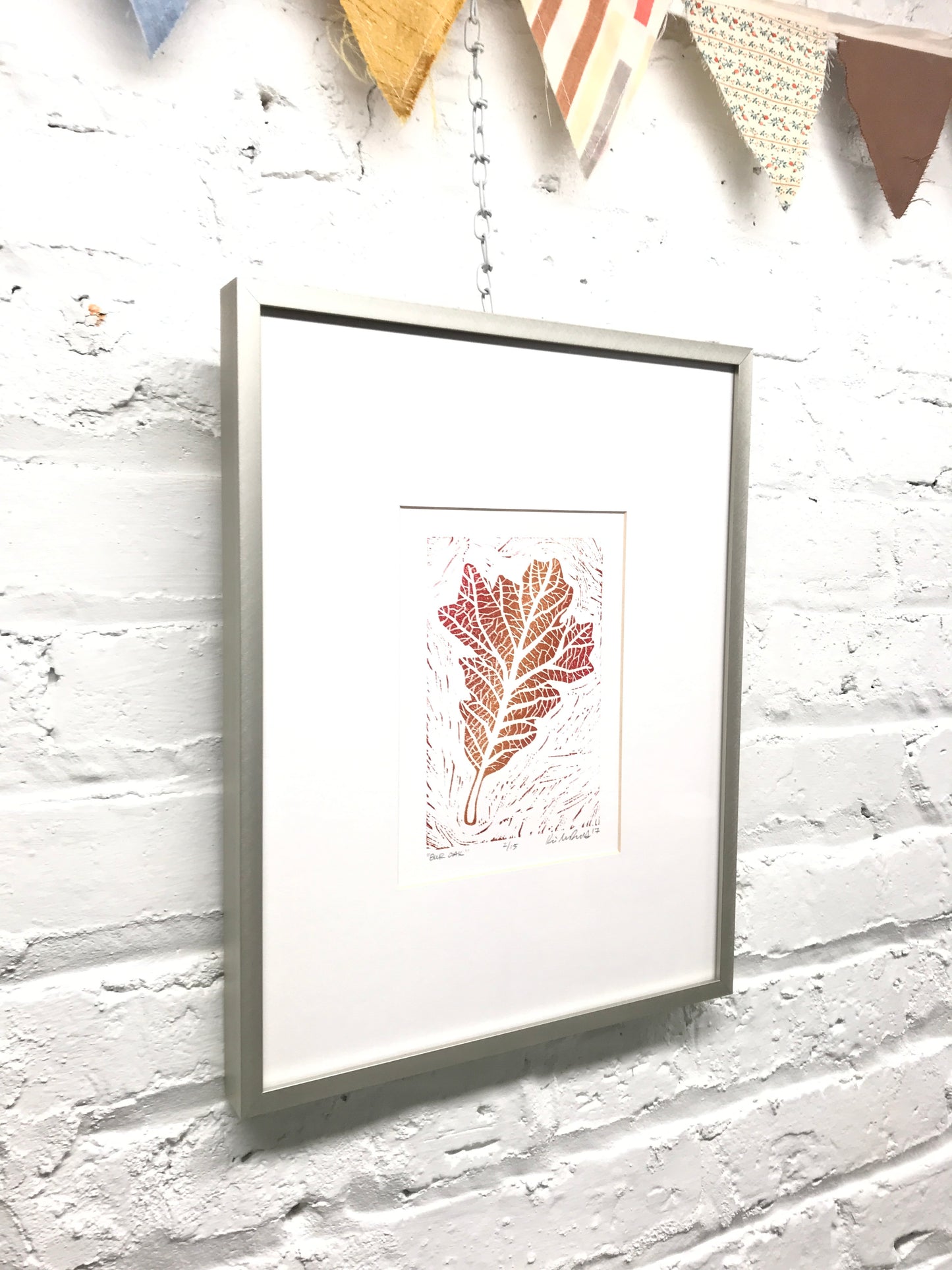 Bur Oak leaf FRAMED - woodblock print (11x14”)